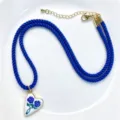Blue rope necklace with a heart-shaped blue rose pendant, retro clavicle chain for women. - Blue Necklace Heart Style (C02-2)