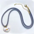 Heart pendant necklace with braided cord and cute flower design for women daily wear. - Gray Necklace Heart Style (C02-10)