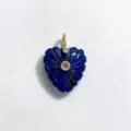 Natural lapis lazuli carved heart pendant with gold tone and rhinestone details DIY jewelry. - Lapis Lazuli Pendant Only