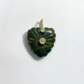 Green stone heart pendant with gold ring and sparkling zircon stones for jewelry making - Indian Agate Pendant Only