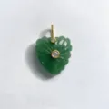 Detailed close-up of a carved green natural stone heart pendant with gold-tone accents and stones. - Green Aventurine Pendant Only (Without Chain)