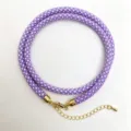 Purple white braided rope necklace with gold metal lobster clasp and extension chain - A-02