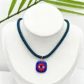 Blue rope necklace with enamel evil eye pendant gold plated trendy fashion jewelry accessory - K02-3 (Pendant + Chain in Picture)