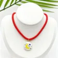 Red cord necklace with enamel moon and star pendant, trendy DIY jewelry accessory detail view. - K02-4 (Pendant + Chain in Picture)