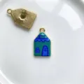 Detailed shot of gold-plated copper enamel house and sunburst charms for DIY jewelry making. - Pendant Only (Without Chain) (E01-3)