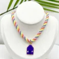 Colorful woven rope necklace with a cute purple house pendant, perfect for daily fashion wear. - Pendant With Chain (E02-4)