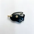Natural stone carved tropical fish pendant with sparkling zirconia and gold metal accents. - Pendant Only / Black Agate