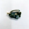 Natural moss agate carved tropical fish pendant with zircon inlay, elegant gemstone necklace charm. - Pendant Only / Dark Green