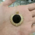 Gold sunburst pendant with black onyx center and micro-pave cubic zirconia, DIY charm. - Black Agate Round Plate (B1-02)