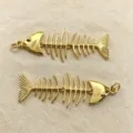 Gold articulated fish skeleton pendant charm for DIY jewelry making and marine crafts. - Pendant Only (No Chain) / K01 (Large Fish Bone)