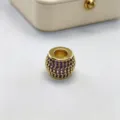 Perlina charm dorata con strass viola, spacer a foro largo per creazione gioielli. - Oro (Zirconia Viola)