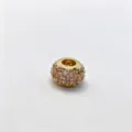 Gold-tone micro-paved pink CZ large-hole charm bead, elegant DIY bracelet jewelry accessory detail. - Gold (D05)
