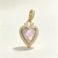 Eleganter vergoldeter Herzanhänger mit funkelnden Zirkoniasähren und rosa Stein für DIY Schmuck. - Stil 8 (Anhänger + Strass-Schnalle)