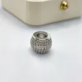 Perlina Charm Pavé Argento Grande Foro Distanziatore Accessorio Gioiello Zircone Luminoso - Accessorio Singolo (Senza Catena) / Argento