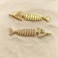 Gold plated fish bone pendant with CZ crystals charming diy jewelry accessory variant - Pendant Only (No Chain) / K03 (Active Fish)