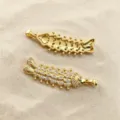 Gold plated micro pave zircon fish pendant DIY accessories flexible fishbone jewelry design - Pendant Only (No Chain) / K04 (Full Diamond Fish)