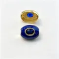 Perle tonneau en émail bleu plaqué cuivre accessoire pour collier et bracelet DIY - A Septembre bleu foncé / Accessoire seul (sans cordon)
