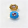 Perle tonneau en cuivre plaqué or DIY pour bijoux avec émail bleu et pierre violette. - C Février violet / Accessoire seul (sans cordon)