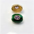 Perle tonneau en émail de cuivre plaqué or accessoire de bijoux DIY avec pierre violette. - E février violet / Accessoire seul (sans cordon)