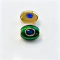 Perle tonneau émaillée verte plaquée or accessoire pour bijoux DIY avec pierre bleue - E Septembre bleu foncé / Accessoire seul (sans cordon)