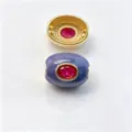 Perles tonneau DIY plaquées cuivre avec émail vibrant et incrustation de pierre rouge. - F Juillet rouge / Accessoire seul (sans cordon)