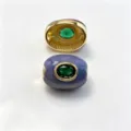 Perle DIY en cuivre plaqué avec émail violet et pierre ovale verte pour bracelet collier. - F Mai vert / Accessoire seul (sans cordon)