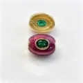 Charms perles tonneau DIY plaqués cuivre avec pierre ovale verte et détails émaillés. - G mai vert / Accessoire seul (sans cordon)