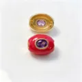 Perles tonneau en émail rouge et or avec pierre synthétique pour bijoux DIY - H février violet / Accessoire seul (sans cordon)