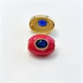 Perle tonneau en émail rouge plaqué cuivre accessoire DIY collier bracelet avec pierre bleue. - H septembre bleu foncé / Accessoire seul (sans cordon)