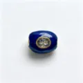 Blue enamel barrel charm bead copper plated DIY jewelry accessory with clear oval crystal stone - A March Aqua Blue / Single Accessory (Without Cord)