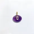 Elegant grooved oval natural stone pendant necklace featuring center zircon and golden bail. - Pendant Only (Without Chain) / Purple Crystal