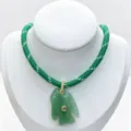 Green Jadeite Fish Pendant Necklace with Braided Rope and Zirconia Gold Accents for Women - Pendant Necklace Set (U09) / Green