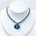 Collana in corda blu intrecciata con ciondolo in pietra naturale e zircone per stile moda - Set Collana con Ciondolo / Blu