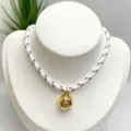 Vintage style irregular zircon pendant necklace featuring gold plated copper and purple rope. - Necklace (With Pendant and Chain) / White and Purple Braided Rope