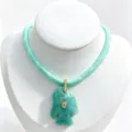 Natural stone tropical fish pendant necklace featuring blue cord and shiny zircon stones. - Pendant Necklace Set (U11) / Light Blue