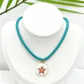 Turquoise cord necklace with white enamel red green star pendant fashion jewelry chic style - K02-1 (Pendant + Chain in Picture)