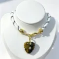 Natural tiger eye stone carved heart pendant necklace with sparkly zircon and white rope. - Tiger Eye Pendant Necklace