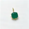 Close-up detail view of a square green gemstone pendant with polished gold-plated copper setting. - F-08 Dark Green