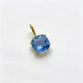 Square blue cubic zirconia 18K gold plated copper pendant detail shot for DIY jewelry making. - F-010- Blue