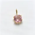 Close-up detail shot of a gorgeous square pink cubic zirconia pendant set in gold brass. - F-011 Pink