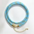 Blue woven cord necklace with gold metallic clasp and adjustable extension chain stylish jewelry - A-08