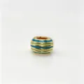 Gold plated metal bead with blue green enamel stripes, European DIY charm spacer accessory. - M08