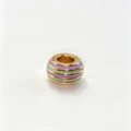 Gold plated metal large hole spacer bead with purple and green enamel stripes for DIY jewelry - M10