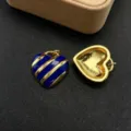 Ciondolo a cuore a righe in smalto blu placcato oro accessorio per gioielli fai da te. - Cuore Rigato Blu (Modello A) / Ciondolo Solo (Senza Catena)