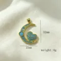 Gold-plated crescent moon and heart pendant necklace with blue cubic zirconia stones. - Crescent Heart Pendant(J-01)