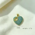 Gold-plated micro-pave blue zircon heart pendant DIY fashion jewelry accessory 21mm. - Hollow Heart Pendant(J-03)