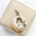Colgante Concha Abulón Natural Madreperla Flor Rama Metal Variante Estilo Joyería - Colgante Solo (Sin Cadena) / G03
