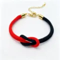 Red and black woven rope bracelet with gold metal accessories, adjustable size, elegant couple jewelry. - Size 12