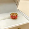 Gold plated colorful zircon large hole wheel bead DIY jewelry charm spacer bracelet accessory - Rose Red