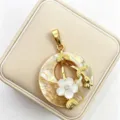 Natural shell flower pendant with gold branches, elegant ethnic necklace jewelry accessory. - G08